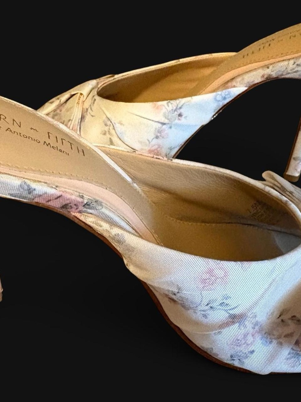 Born on Fifth ANTONIO MELANI Cream Floral Satin Heels with Pink Accents 7.5
